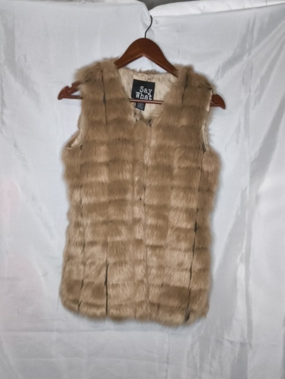 Say What Faux Fur Vest Light Brown Dark Tan Size Small